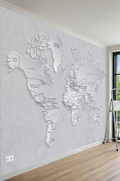 MİRAZAWALL Kabartma Görünümlü Dünya Haritası Desenli Tek Parça Tekstil Duvar ...