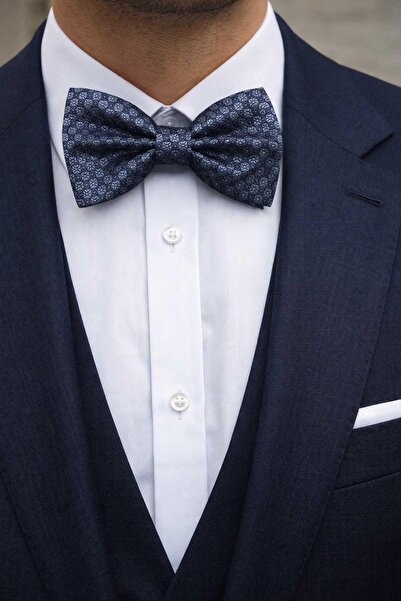Kravatkolik Navy Blue - Blue Small Pattern Bow Tie P2000