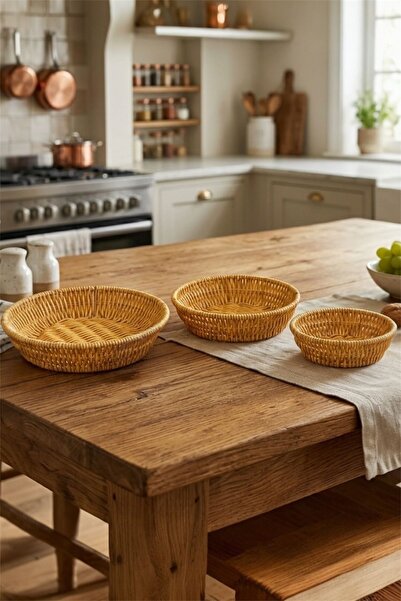 Bayev Set of 3 Round Wicker Braided Bread Baskets - Rattan Decorative Basket Set