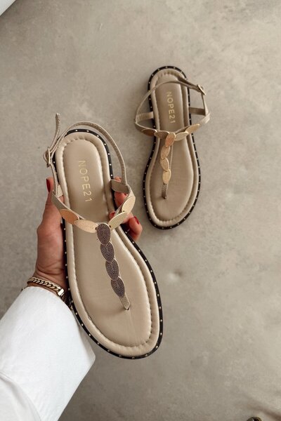 nope21shoess Pisa Koyu Bej Hakiki Deri Sandalet