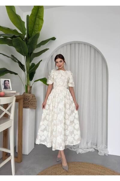 Miss Beyoğlu Women's Design Rose Woven Lined Long Dress