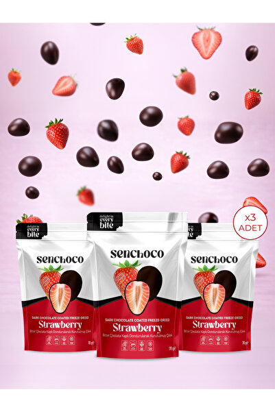 Bitter Çikolata Kaplı Çilek Draje 3'lü Paket (3 x 70 g)