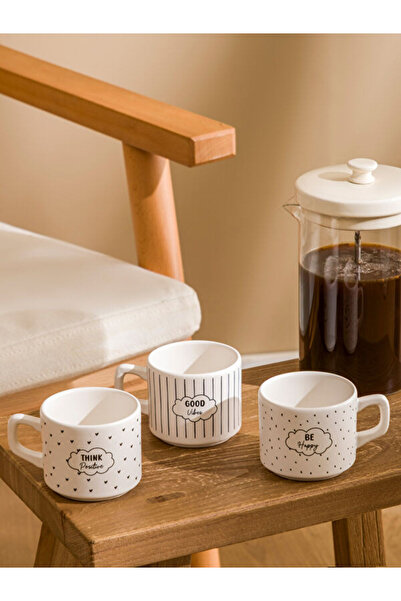 LC Waikiki Rmz Gi̇yi̇m Farkiyla Letter Printed Ceramic Mug Set of 3