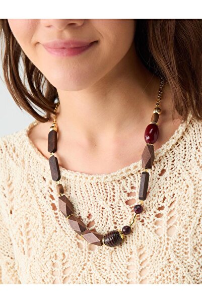 Jimmy Key Kahverengi Ahşap Boncuk Detaylı Ayarlanabilir Kolye