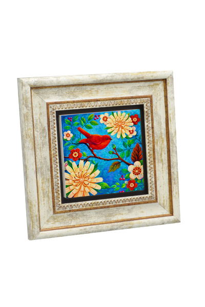 Sadrazam Red Bird and Flowers Printed Natural Stone Painting 20X201G-Bird1