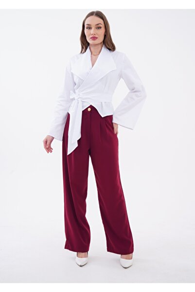 Vinales High Waist Gold Buttoned Drapey Pleated Straight Leg Trousers