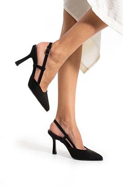 golden heel 8.5 cm Black Open Back Heel Stiletto Shoes