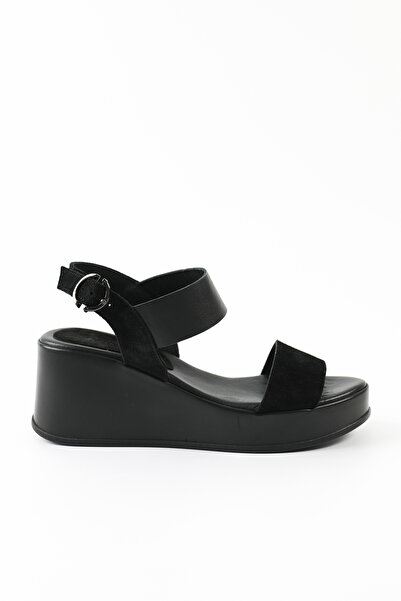 Tuna Genuine Suede Leather Black Women's Sandals - Rgn11