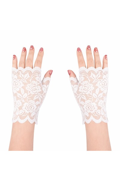 ForWhat White Fingerless Short Lace Gloves for Office Home Office Event Show ...