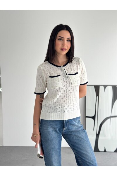 Noi Belis Half Pat Buttoned Pocket Detail Knitwear Blouse Ss26Bz0080