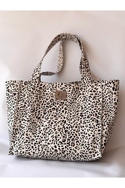 soare shop Mini desenli leopar kanvas omuz çantası