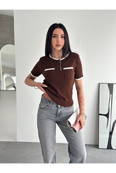 Noi Belis Half Pat Buttoned Pocket Detail Knitwear Blouse Ss26Bz0080