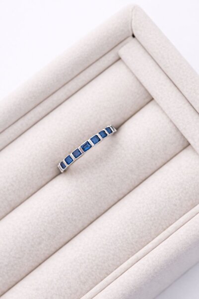LORİEN ACCESSORİES Mavi Taşlı İnce Şerit Sılver Yüzük