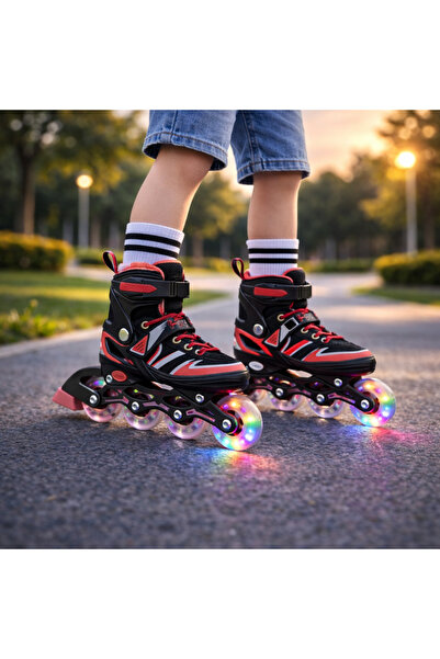 NUNU أحذية تزلج مضيئة بـ 4 عجلات قابلة للتعديل - عجلات LED، مع فرامل، للأطفال...