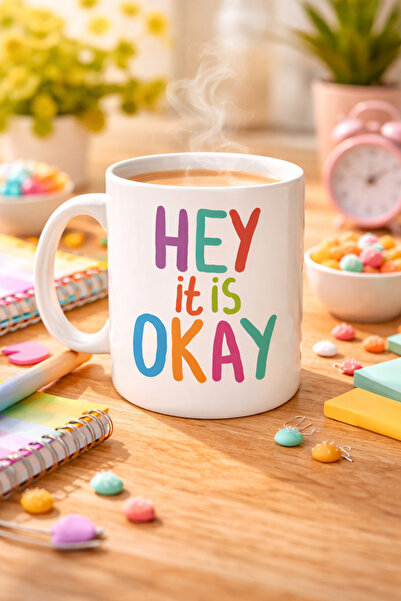 northcity n كوب تحفيزي بعبارة "Hey It Is Okay" - كوب قهوة وشاي من البورسلين ل...