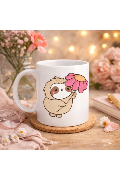 CT STONES Porcelain Mug with Lazy Animal Design Holding Flowers Model 107 – C...