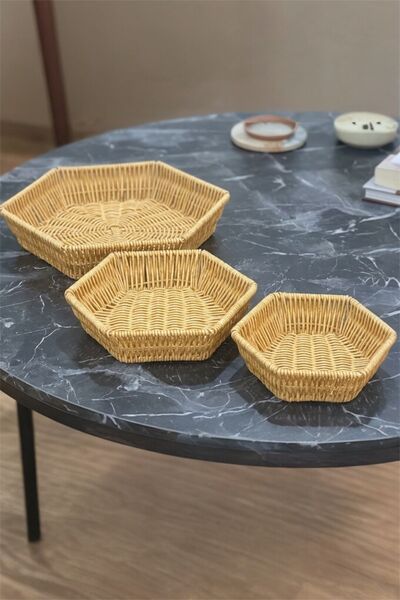 Bayev Set of 3 Hexagonal Wicker Braided Bread Baskets - Rattan Decorative Bas...