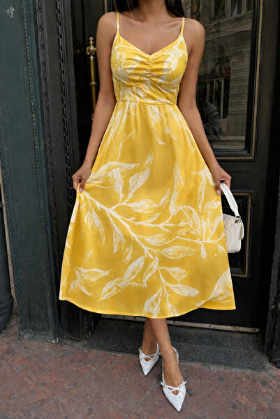 mass fashion Kadın Desenli Askılı Elbise