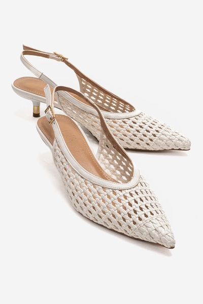 LuviShoes Orelis White Knitted Patterned Women's Short Heeled Shoes