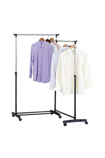 ELITECOMMERCEMARKET Metal Clothes Hanger with Wheels 155.5x41.5x161cm