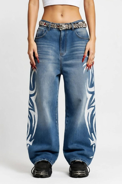 Gofeel Gothic Tribal Detail Unisex Baggy Jean