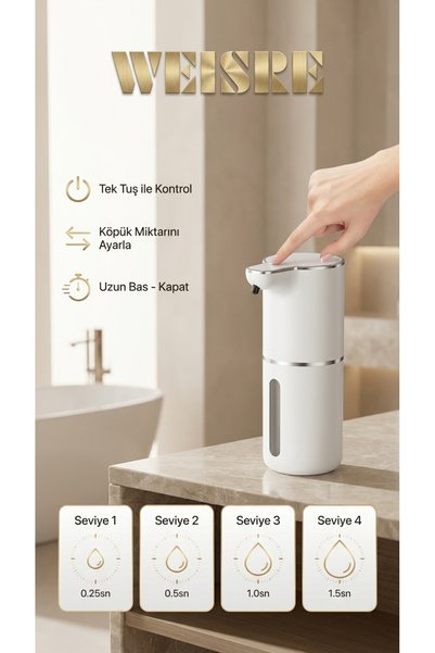 Weisre Otomatik Köpük Sabunluk Sensörlü Şarjlı 4 Kademe IPX5 Duvara Monte & Tezgah