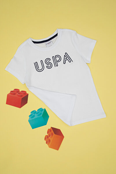 U.S. Polo Assn. Boys' White T-Shirt With Round Collar And USPA Print