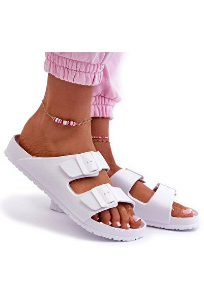 Evento Șlapi de damă din spumă cu catarame, albi, Luciene 37