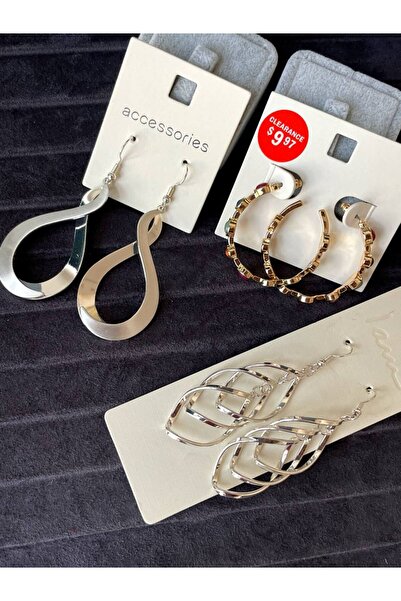 Luxiva 3 Pairs of Steel Hoop and Dangle Model Women's Trendy Earring Set Adva...
