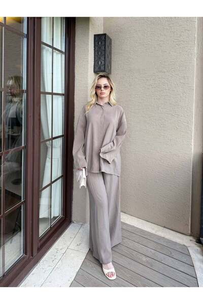 Miraydın Butik Women's Stone Detailed Trousers Set M41411 - Mink