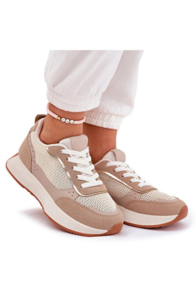 BOTO Pantofi sport pentru femei cu plasă pe platformă, kaki, Poova 39