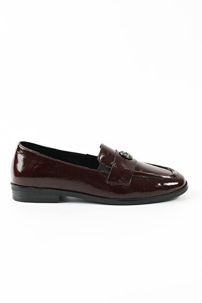 Tuna Genuine Patent Leather Leather Claret Red Loafers Women's Shoes - Z206