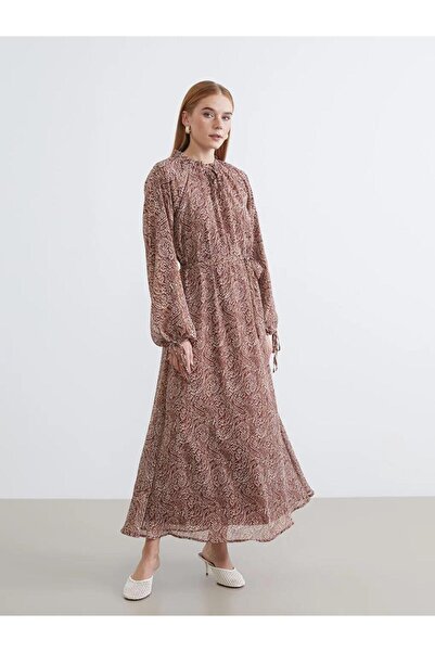 LC Waikiki cu detaliu cu șnur Rochie cu guler cu volane și mâneci bufante cu ...