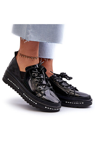 S.BARSKI Women's Lace-Up Platform Shoes Genuine Leather LR620 Black 41