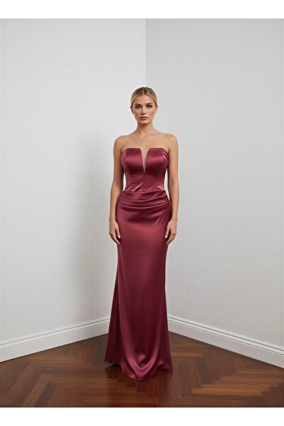 MAXXE 6079SAT BÜSTİYERLİ ETEĞİ DEGAJELİ ASETAT SATEN ELBİSE