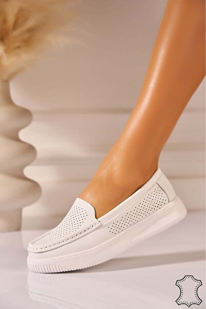 Joana Loafers din piele albi pentru femei Delysa 37