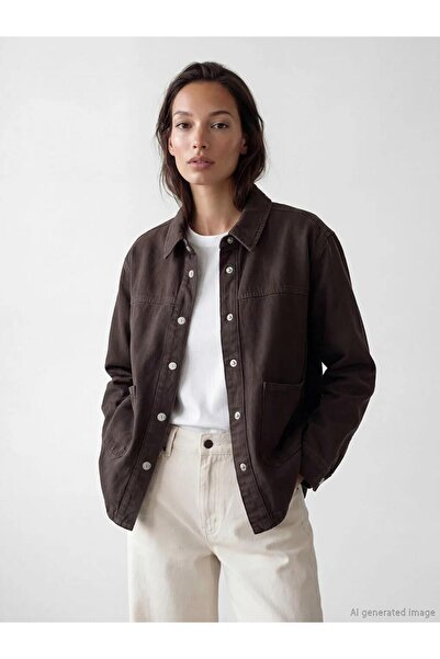 LC Waikiki Shirt Collar Oversize Women's Jean Jacket (S6)