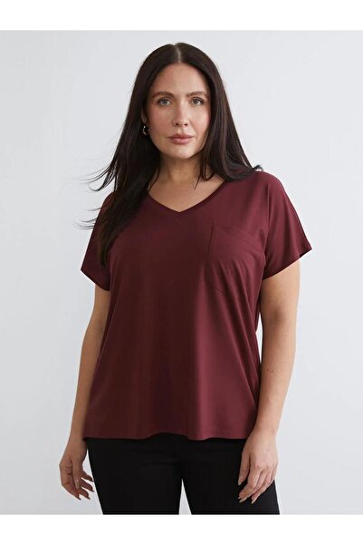 LC Waikiki Γυναικείο μπλουζάκι με λαιμόκοψη V σε μεγάλο μέγεθος (W5)