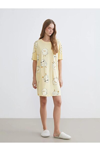 LC Waikiki Crew Neck Chick Printed Women's Nightgown (S6)