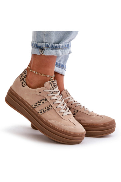 Zazoo N1068S4 Women's Suede Platform Sneakers Leopard Pink 39