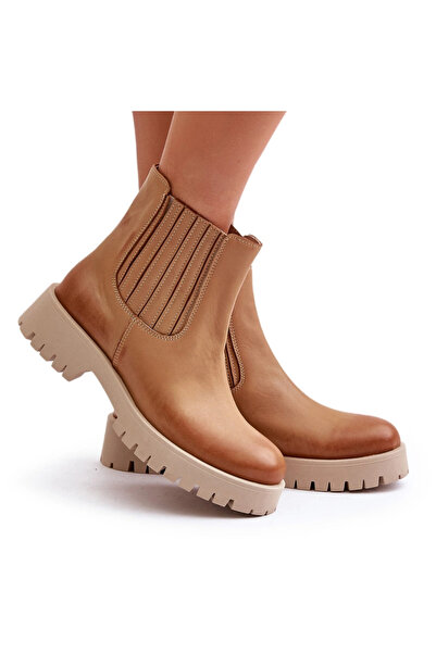 BOTO Slip On Women's Boots Flat Heel Leather Lewski 3611 Brown 41