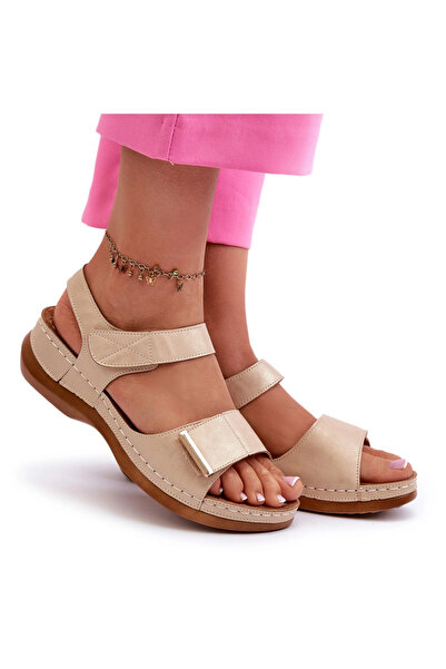 Evento Comfortable Women's Sandals with Velcro Beige Iphiope 36