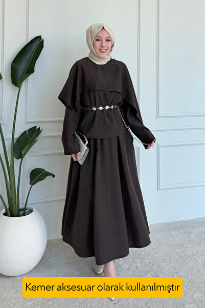 Mogi Butik Cape Detailed Hijab Women's Skirted Tnsel Suit 3192 - Special Series