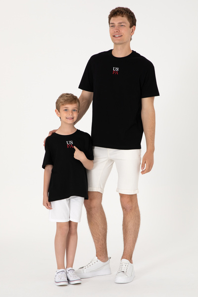 U.S. Polo Assn. Boys' Black T-Shirt With Round Collar And USPA Print