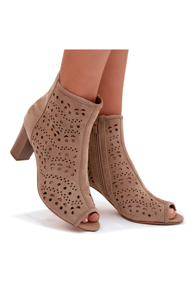 BOTO Ghete de damă cu toc deschis și decupaj bej Ilavette 36