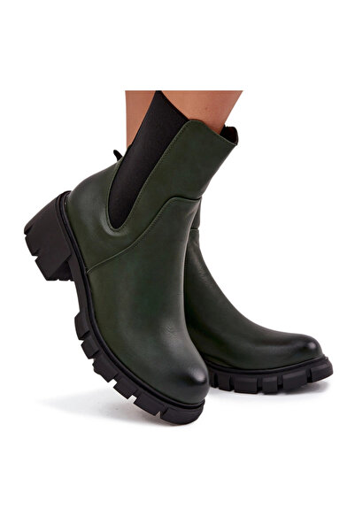 BOTO Ghete damă On Block din piele verde închis Kyra 39