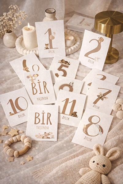 LoveStore Bebek Anı Kartı 12 Adet Bebek Hediyelik Bebek Aylık Anı Kartları Fo...