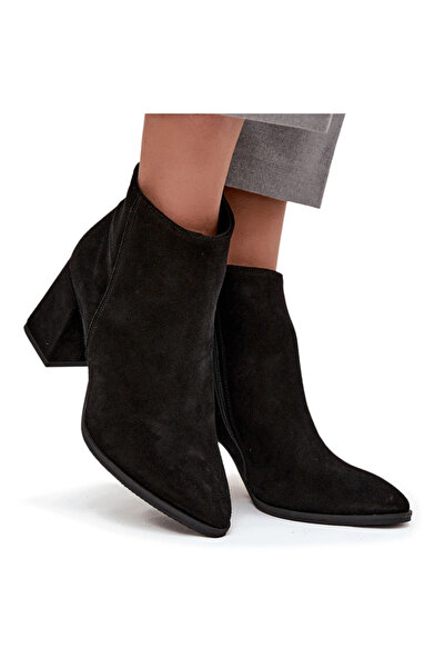Zazoo Black Leather Ankle Boots with Block Heel Lined 3128 35