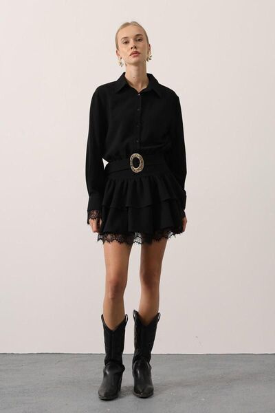 ABOUT US Gold Belt Li D Lace Detailled Regular Dress # 35518