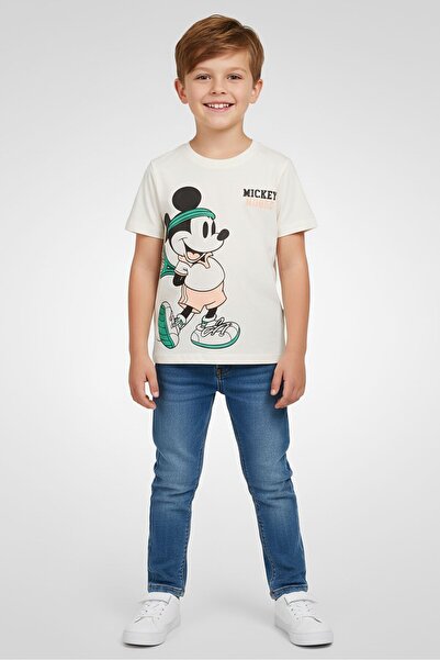 Disney Kids Boy Mickey And Friends Graphic Print Short Sleeve T-Shirt, Ivory